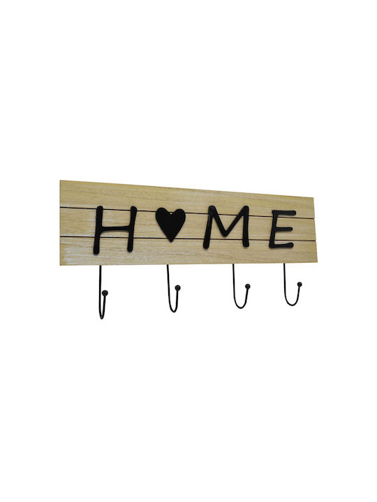 Ankor Wall Hanger Home Wooden 4 Hooks Beige 40x4x19cm
