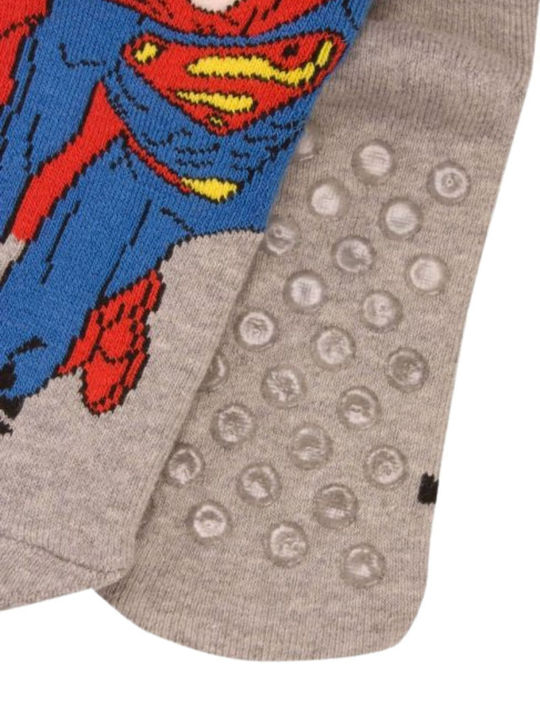 Disney Αντιολισθητικές Παιδικές Κάλτσες Μακριές Superman Γκρι