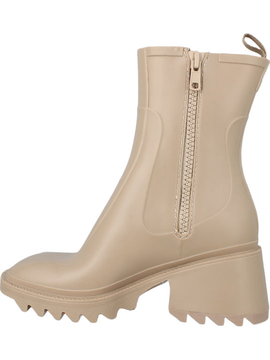 Women's Mid Heel Wellies Beige