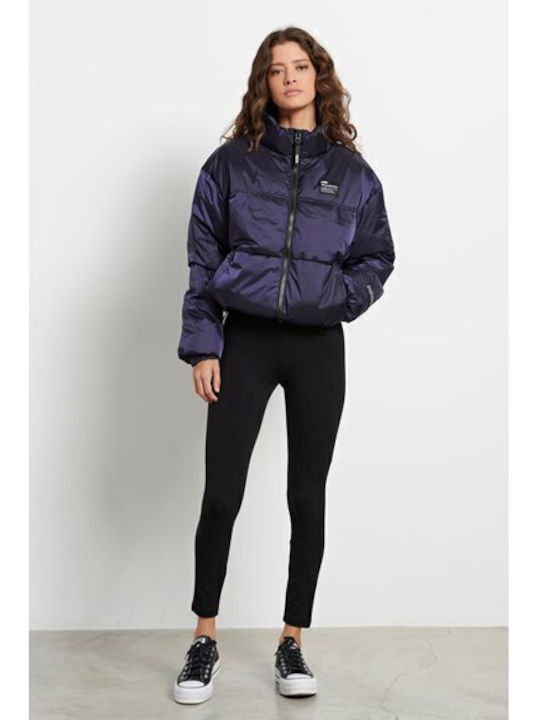Women's Short Puffer Jacket for Winter Navy Blue
