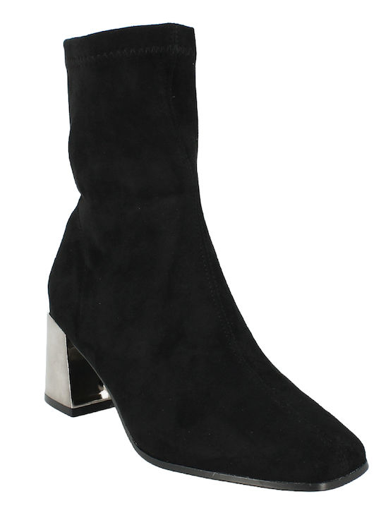 IQ Shoes Suede Women's Ankle Boots with Medium Heel Black