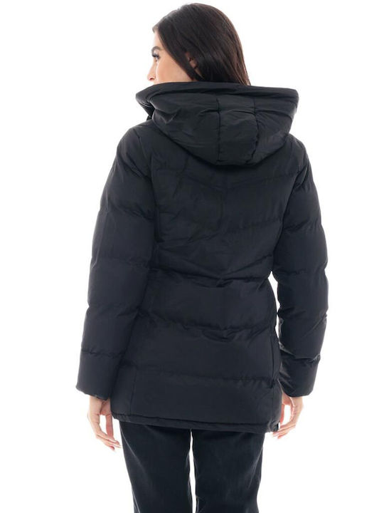 Biston Women's Short Puffer Jacket for Winter with Hood Black