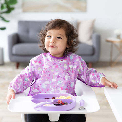Bumkins Unicorns Waterproof Coverall Fabric with Lace Band, Pocket & Sleeves Purple for 6 m+