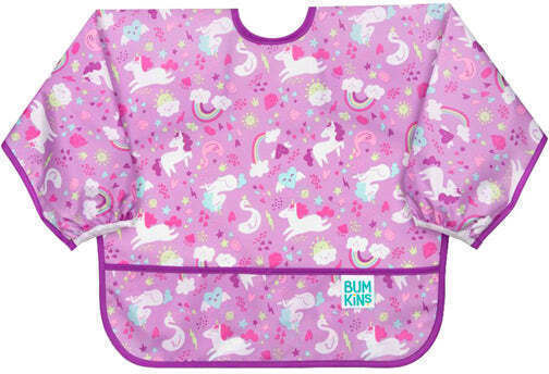 Bumkins Unicorns Waterproof Coverall Fabric with Lace Band, Pocket & Sleeves Purple for 6 m+