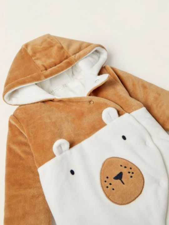 Baby bodysuit with hood camel-white ZIPPY ZNBAP0501_22054