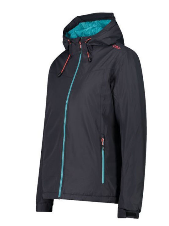 Women's for Hiking Short Sports Jacket Waterproof for Winter with Hood Navy Blue