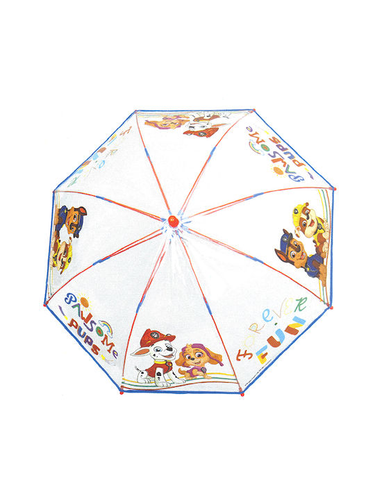 Rain Kids Curved Handle Auto-Open Umbrella Paw Patrol Transparent
