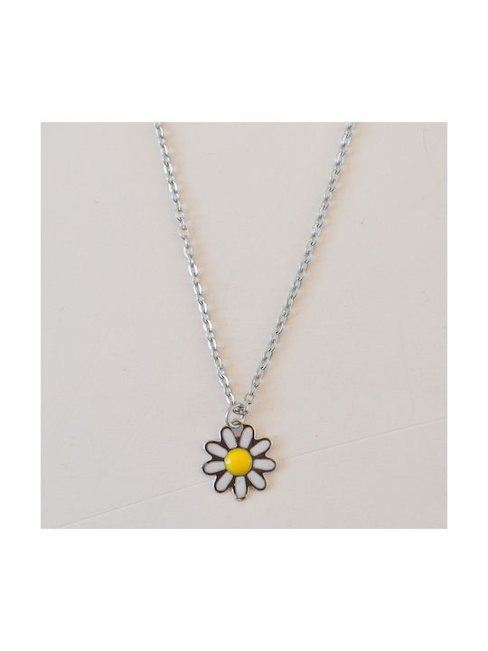 Steel necklace with flower design 01492-631 White White