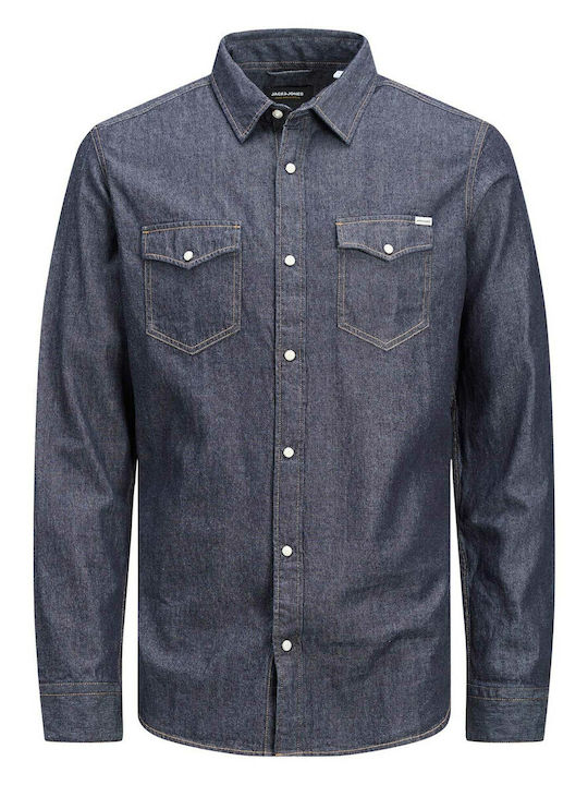 Long-sleeved Denim Shirt Dark Blue Denim