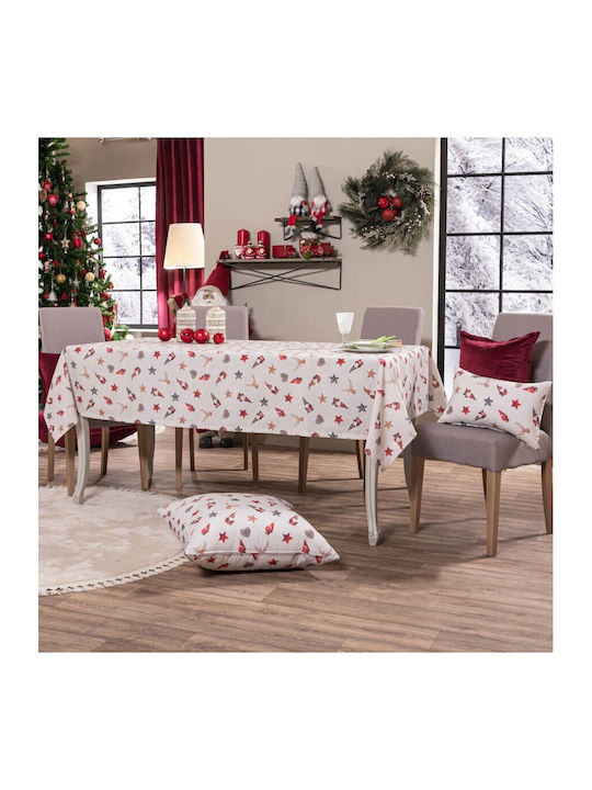 Teoran Christmas Tablecloth Fabric Beige L135xW135cm.