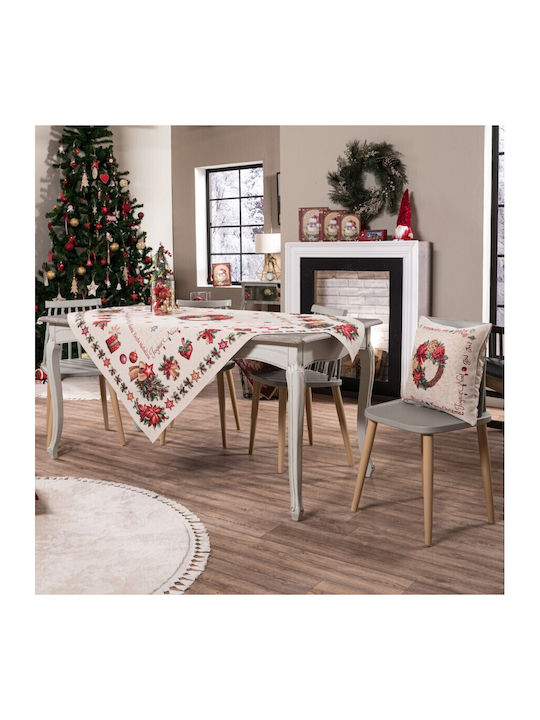 Teoran Christmas Tablecloth Fabric Beige L180xW140cm.