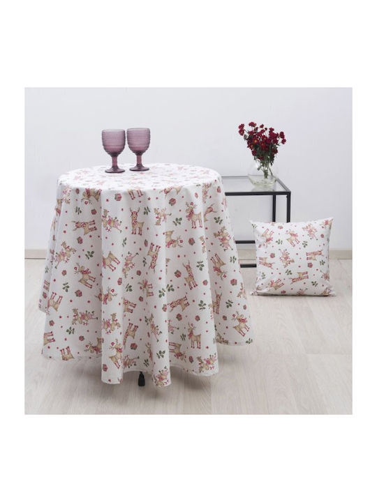 Sette Colori Rudolph Christmas Tablecloth Round Fabric White D220cm 1pcs