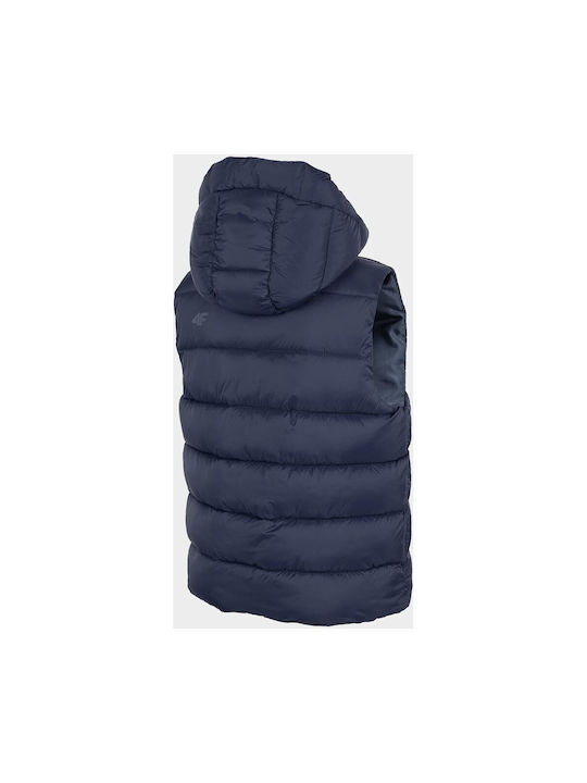 4F Kids Quilted Jacket Sleeveless short Hooded Blue