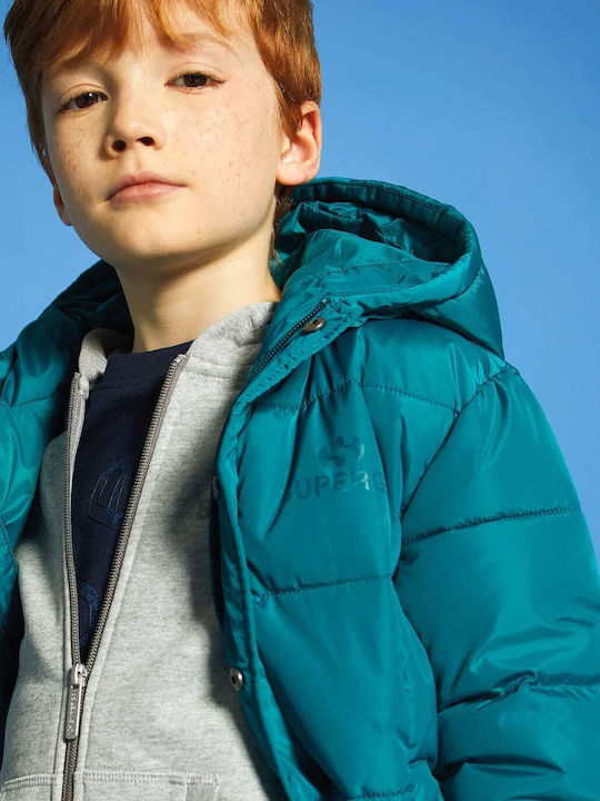Kids Quilted Short Coat with Hood Green