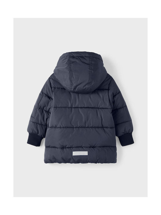 Name It Kids Quilted Jacket Long Hooded Navy Blue