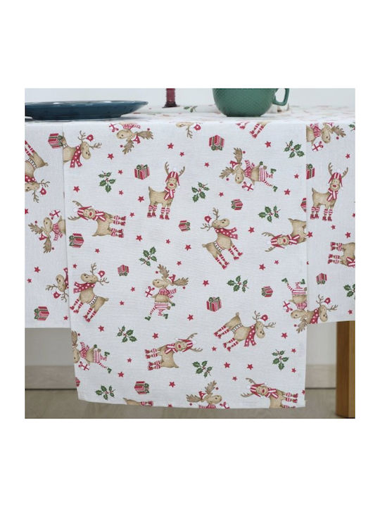 Dimeco Rudolph Christmas Tablecloth Runner Fabric White L40xW160cm 1pcs