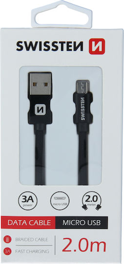 Swissten Braided USB 2.0 to micro USB Cable Μαύρο 2m (71522301)