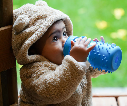 Melii Kids Water Bottle Plastic with Straw Non Spill Spikey Blue 503ml