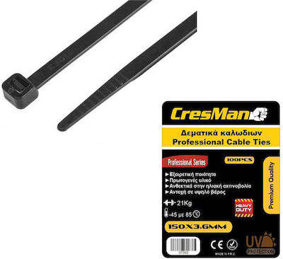 Cresman Pack of 100pcs Black Plastic Cable Ties 150x3.6mm 07352