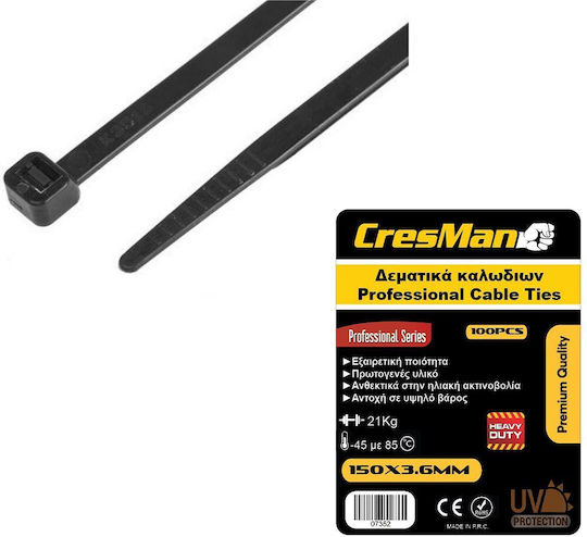 Cresman Cable Ties Plastic 300mmx4.8mm in Black Colour 100pcs 07358