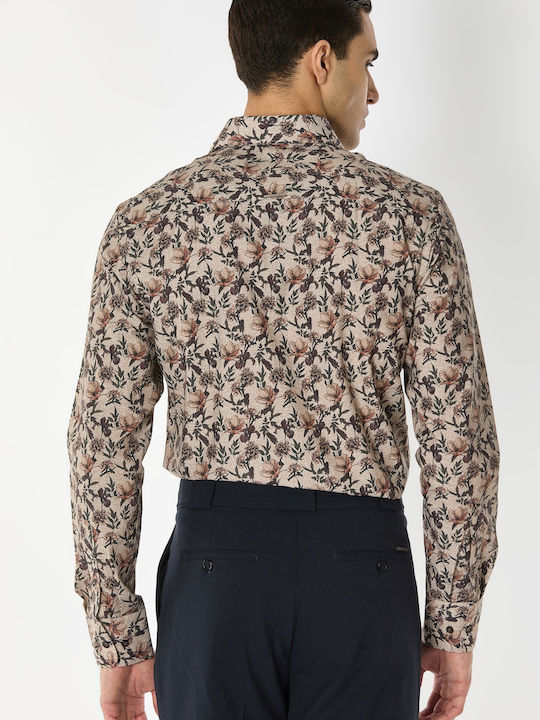 Langärmlig Baumwolle Hemd Blumen Beige