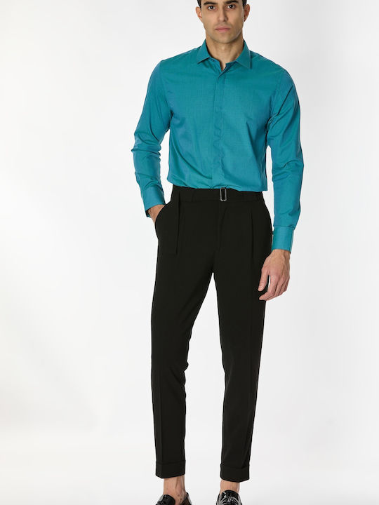 Long-sleeved Cotton Shirt Petrol Blue