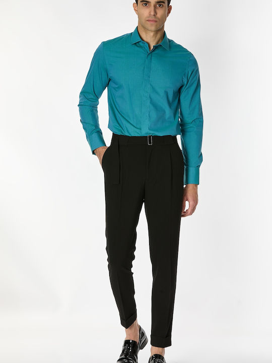 Long-sleeved Cotton Shirt Petrol Blue