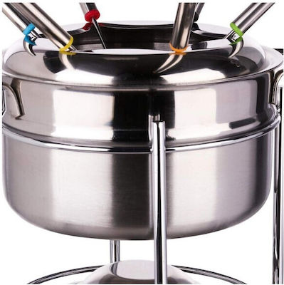 Atmosphera Stainless Steel Fondue Pot with Tea Light for 6 Persons Silver 19x19x17cm