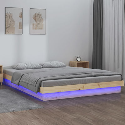 Bed Base Double made of Wood Beige 150x200x21cm