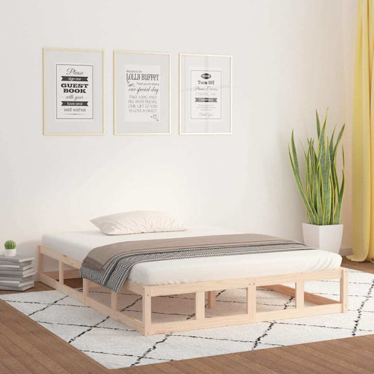 Bed Base Semi-Double made of Wood Beige 120x190x28cm