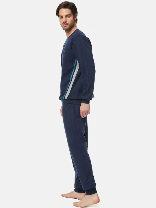 Minerva Bull Men's Winter Cotton Pajamas Set Navy Blue