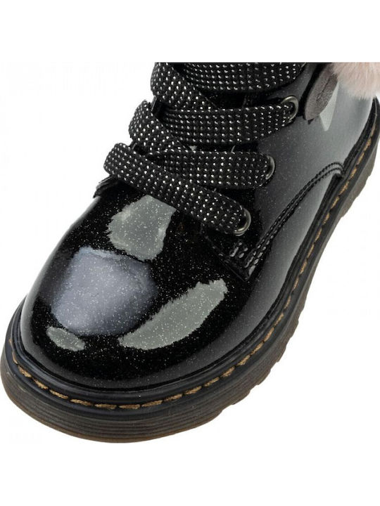 Kinderstiefel aus Lackleder mit Schnürsenkeln Schwarz