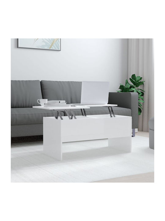 vidaXL Rechteckiges Zentral Kaffeetisch Aus Holz Mit Hebemechanismus Weiß M102xP50.5xH46.5cm