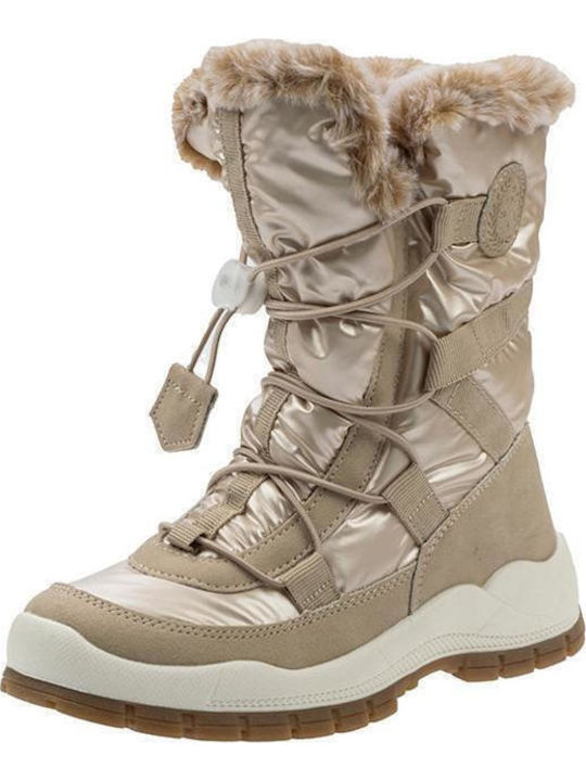 Suede Kinder-Schneestiefel mit Schnürsenkeln Beige