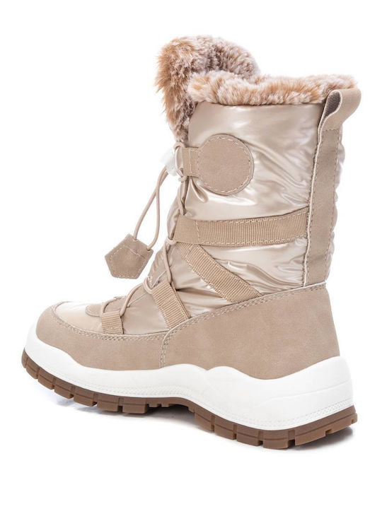 Suede Kinder-Schneestiefel mit Schnürsenkeln Beige