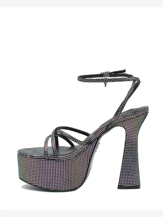 Windsor Smith Platform Women's Sandals Heartbreak with Strass & Ankle Strap Silver