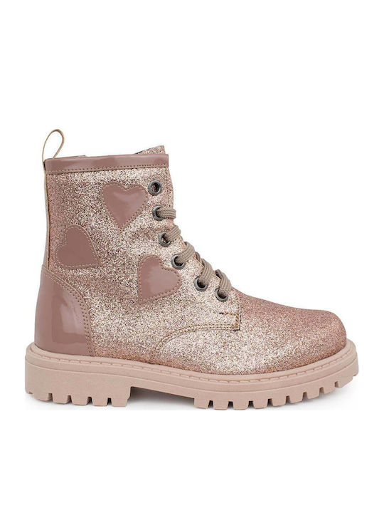 Leather Kids Boots with Zipper Pink