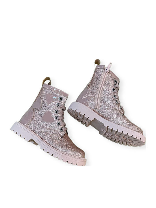 Leather Kids Boots with Zipper Pink