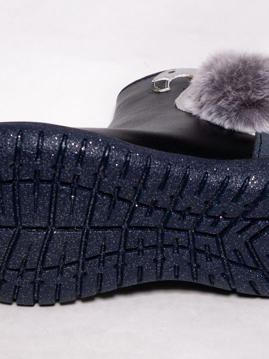 Anatomical Leather Kids Boots with Zipper Blue