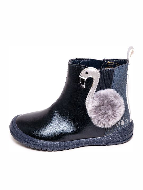 Anatomical Leather Kids Boots with Zipper Blue