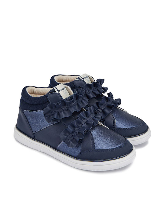 Mayoral Kids Leather Boots with Hoop & Loop Closure Navy Blue