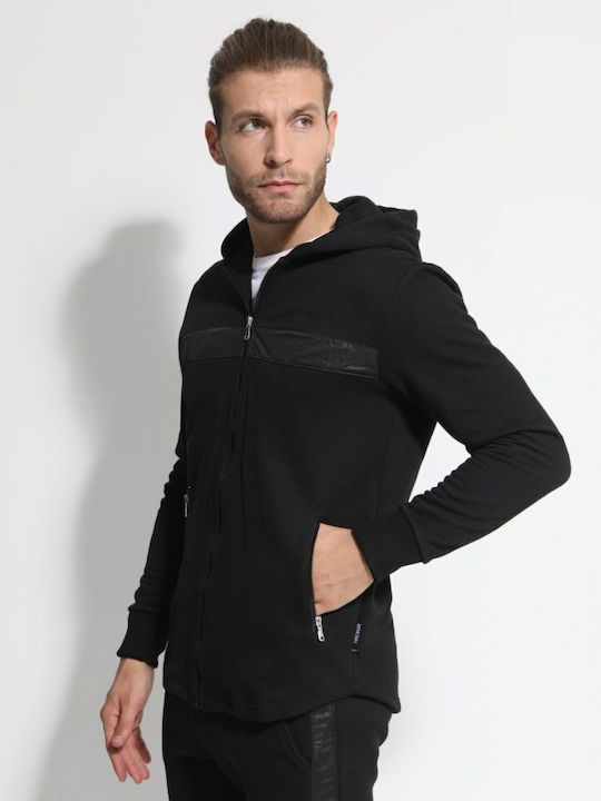 Tresor David Men's Sweatshirt Jacket with Hood and Pockets Black