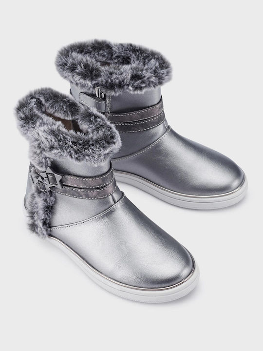 Mayoral Kids Leather Boots with Zipper Silver