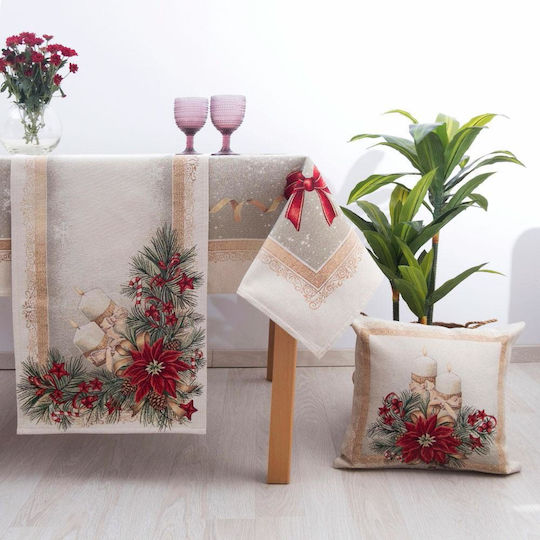 Dimeco Christmas Tablecloth Runner Fabric Ecru-Red L140xW45cm.