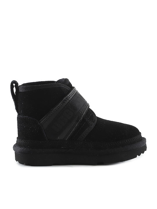 Neumel Snapback Suede Kids Boots with Velcro Black