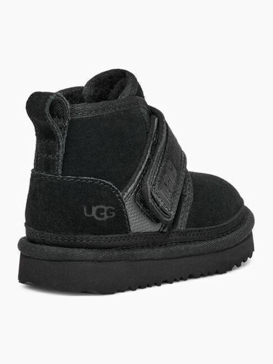 Neumel Snapback Suede Kids Boots with Velcro Black