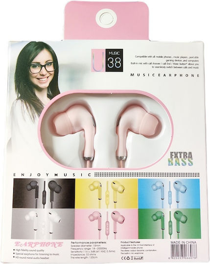 Ακουστικά Ψείρες In Ear U Music 38 Ροζ