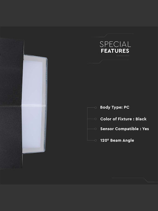 V-TAC Wall-Mounted Outdoor Ceiling Light LED IP65 7W with Warm White Light 13.3x13.3x6.7εκ.