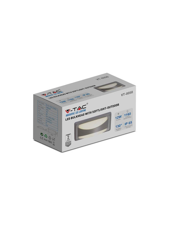 V-TAC Wall-Mounted Outdoor LED Ceiling Lamp IP65 12W With Cool White Light 23x11x7.6cm