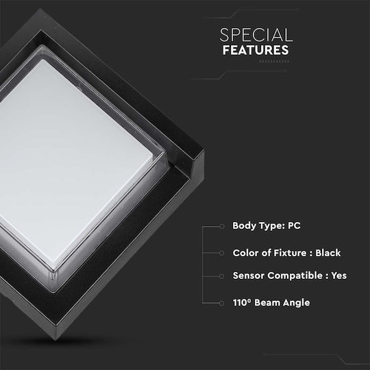 V-TAC Aplica de exterior montată pe perete LED IP65 7W cu Alb Cald Lumină 13.3x13.3x6.7εκ.